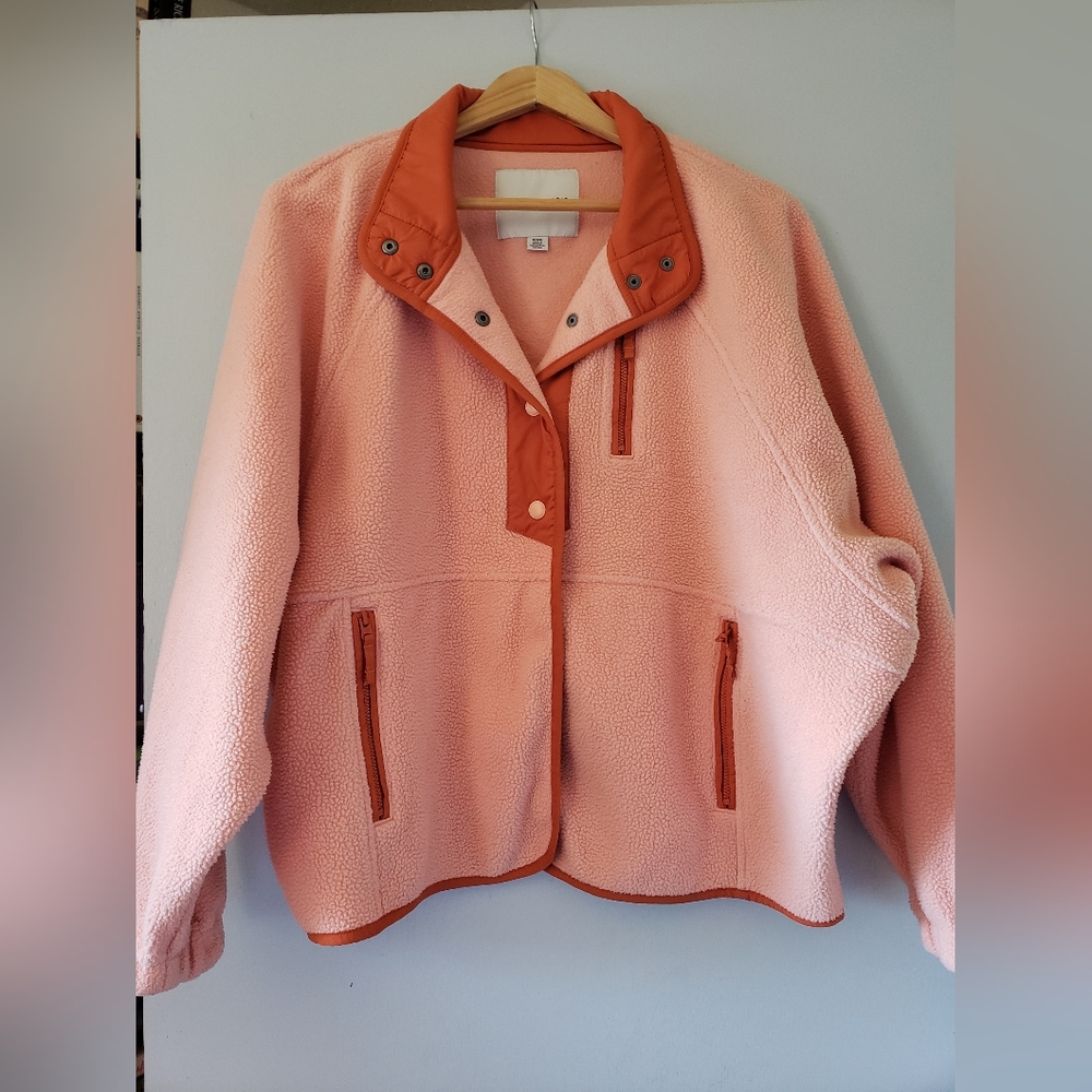 American Eagle peach and orange fleece button up - Picture 2 of 6